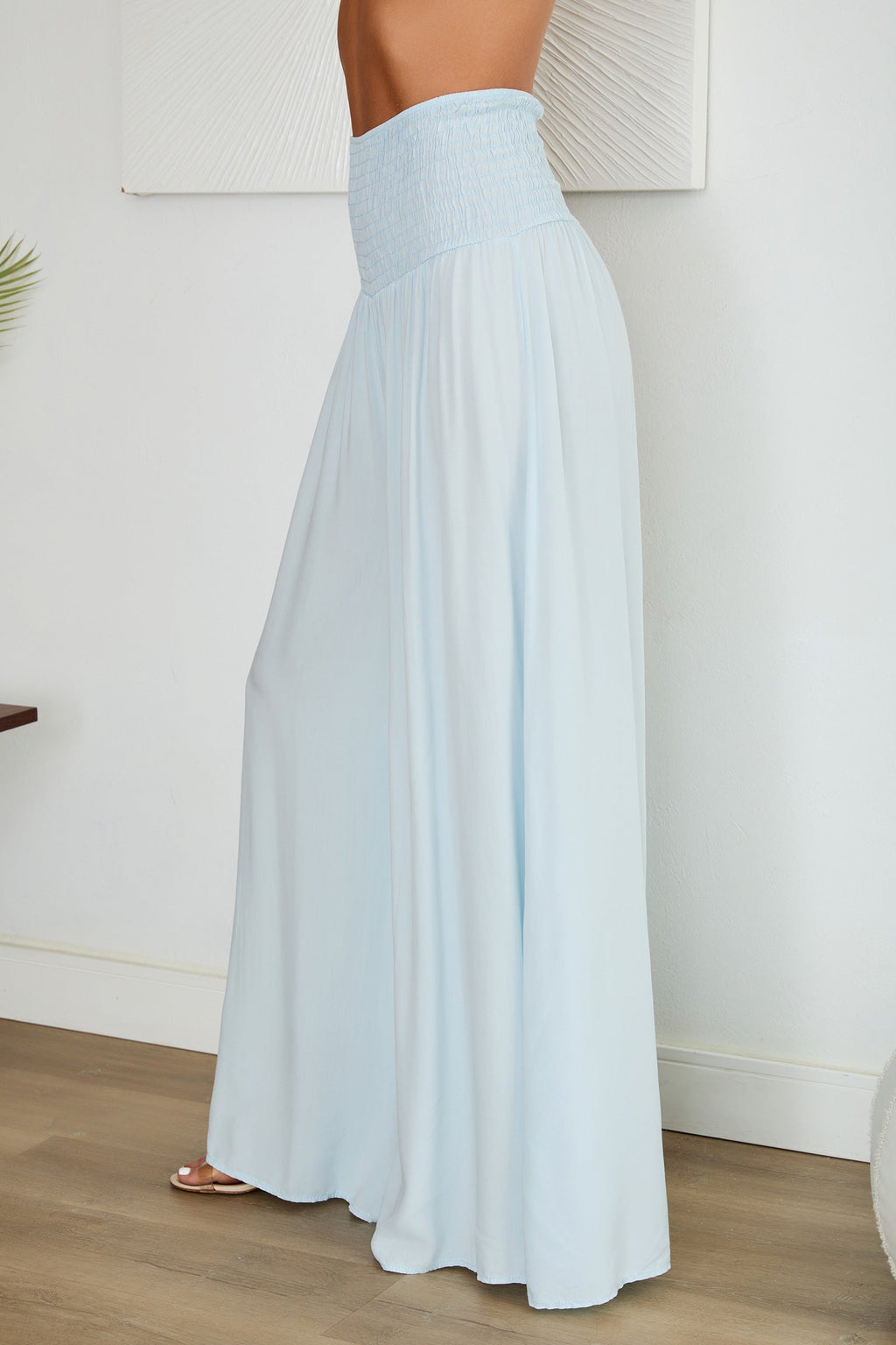 Wide Leg Smocked Waist Trousers