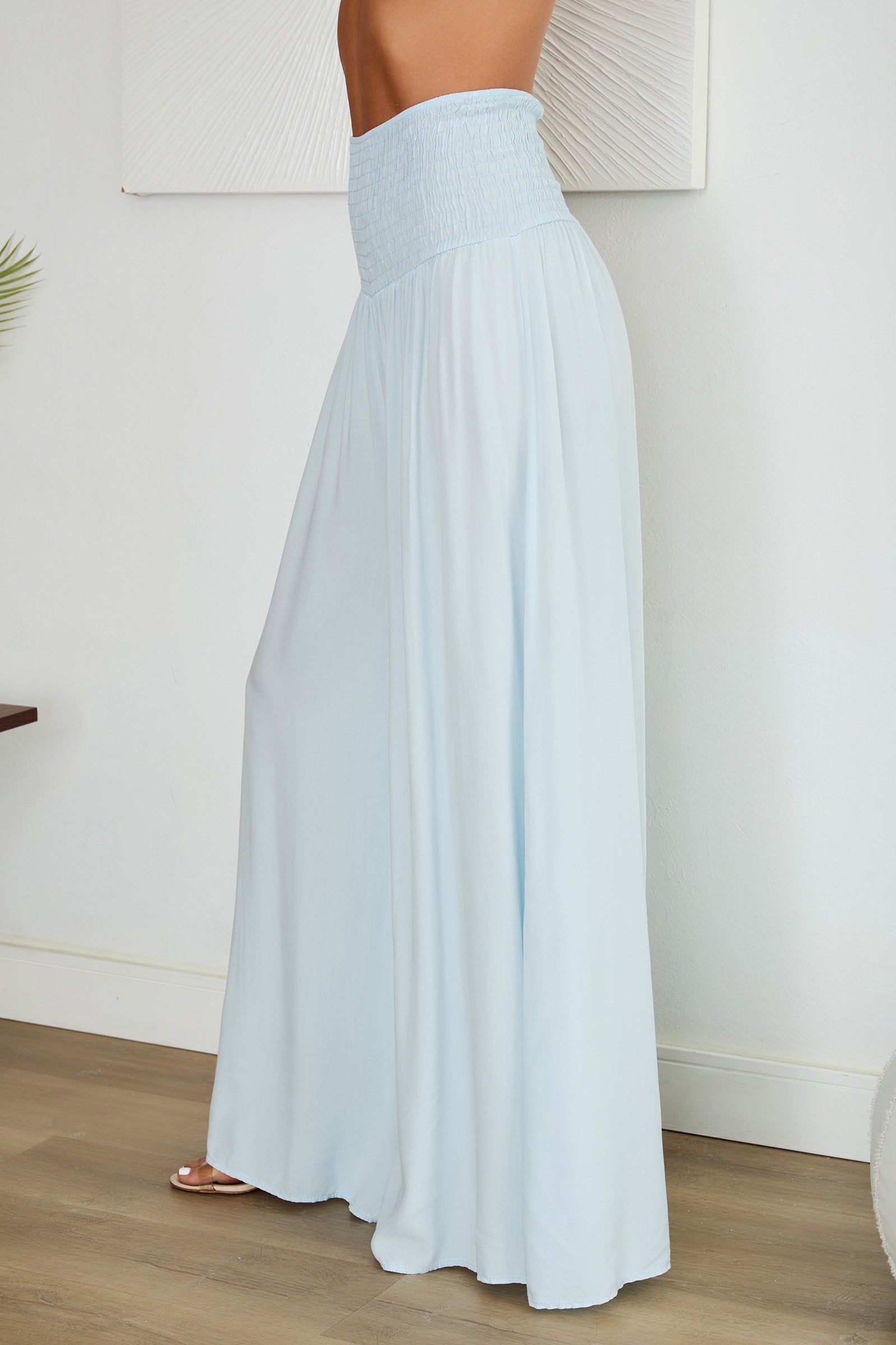 Wide Leg Smocked Waist Trousers