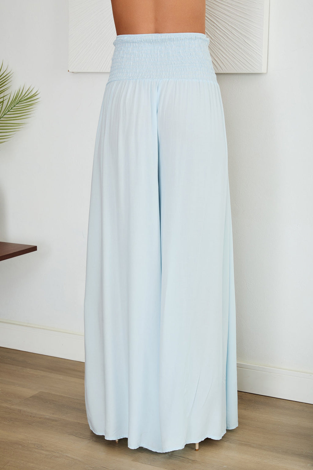 Wide Leg Smocked Waist Trousers