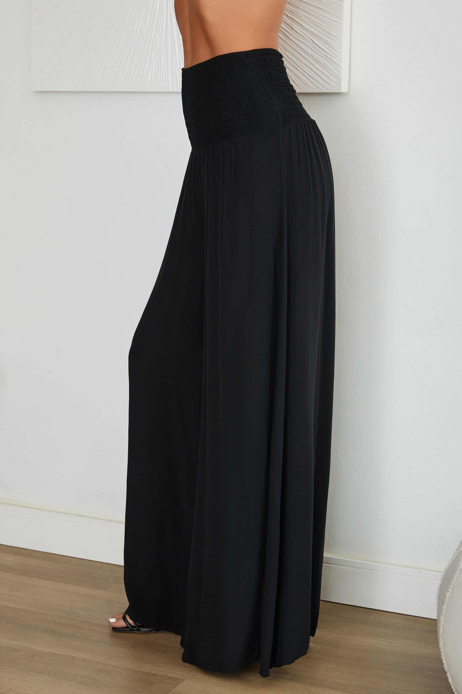 Wide Leg Smocked Waist Trousers