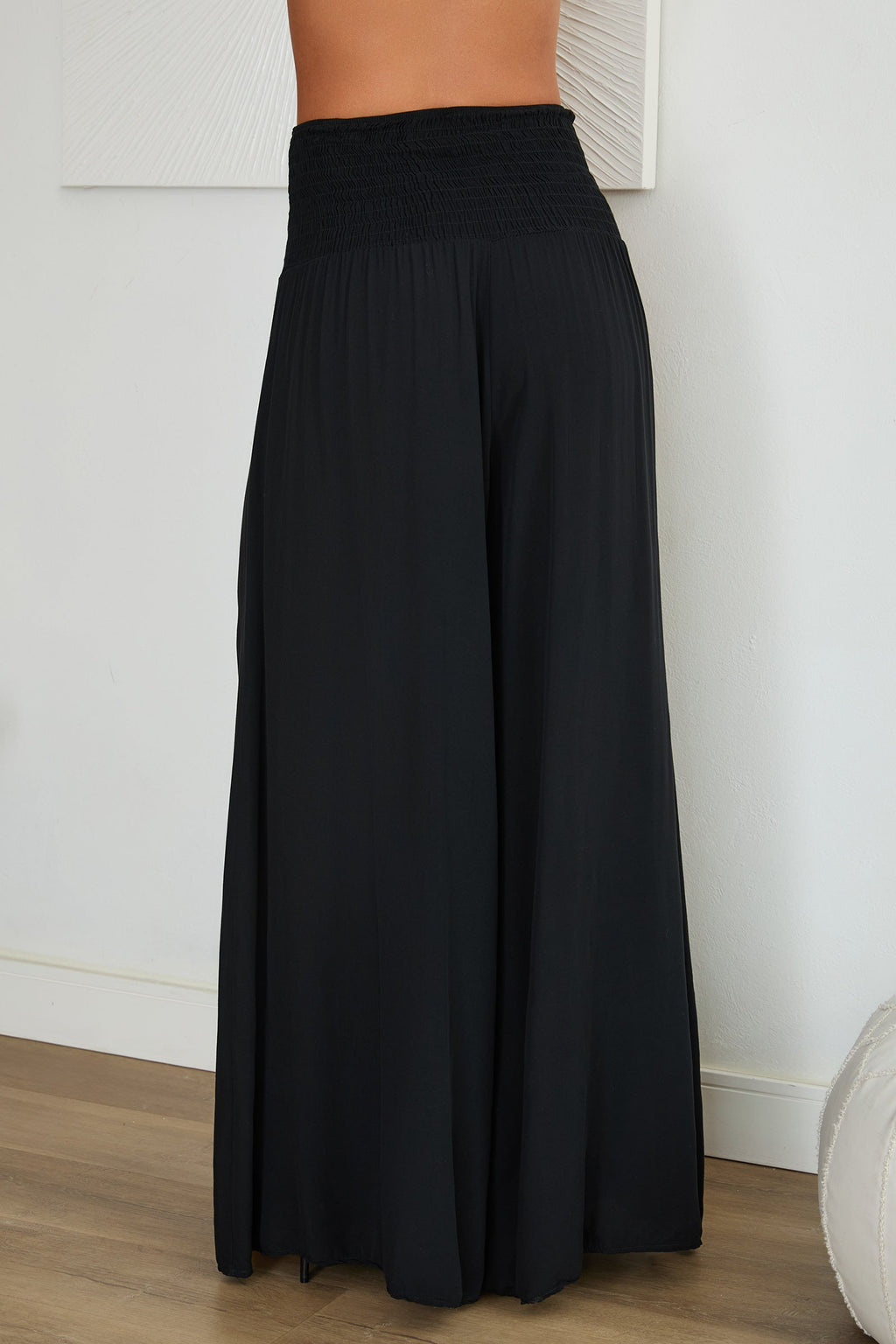 Wide Leg Smocked Waist Trousers