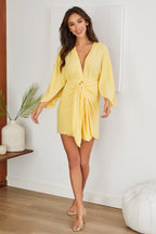 Tied Waist Mini Dress with Deep V-Neck – Casual