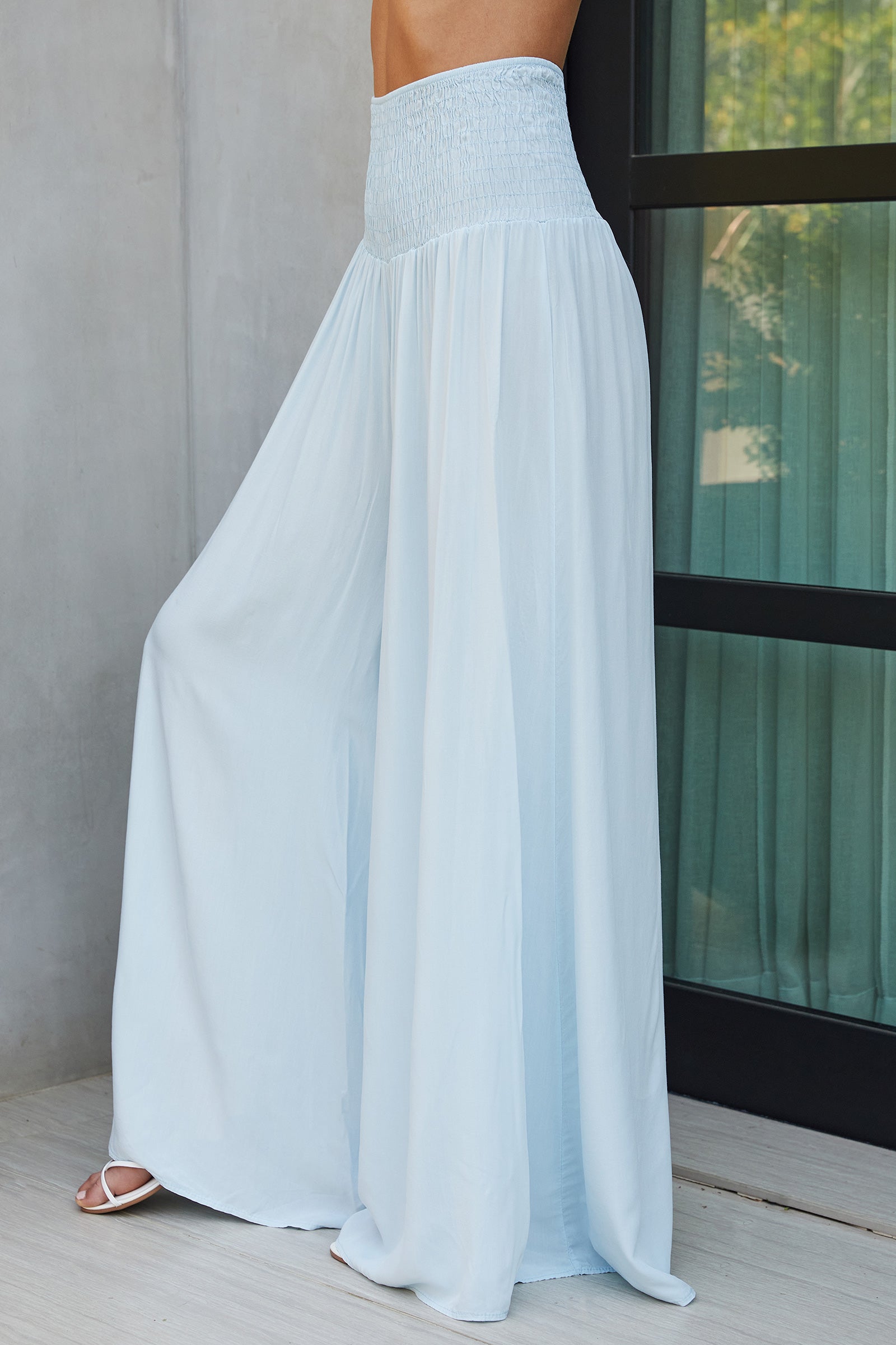 Wide Leg Smocked Waist Trousers