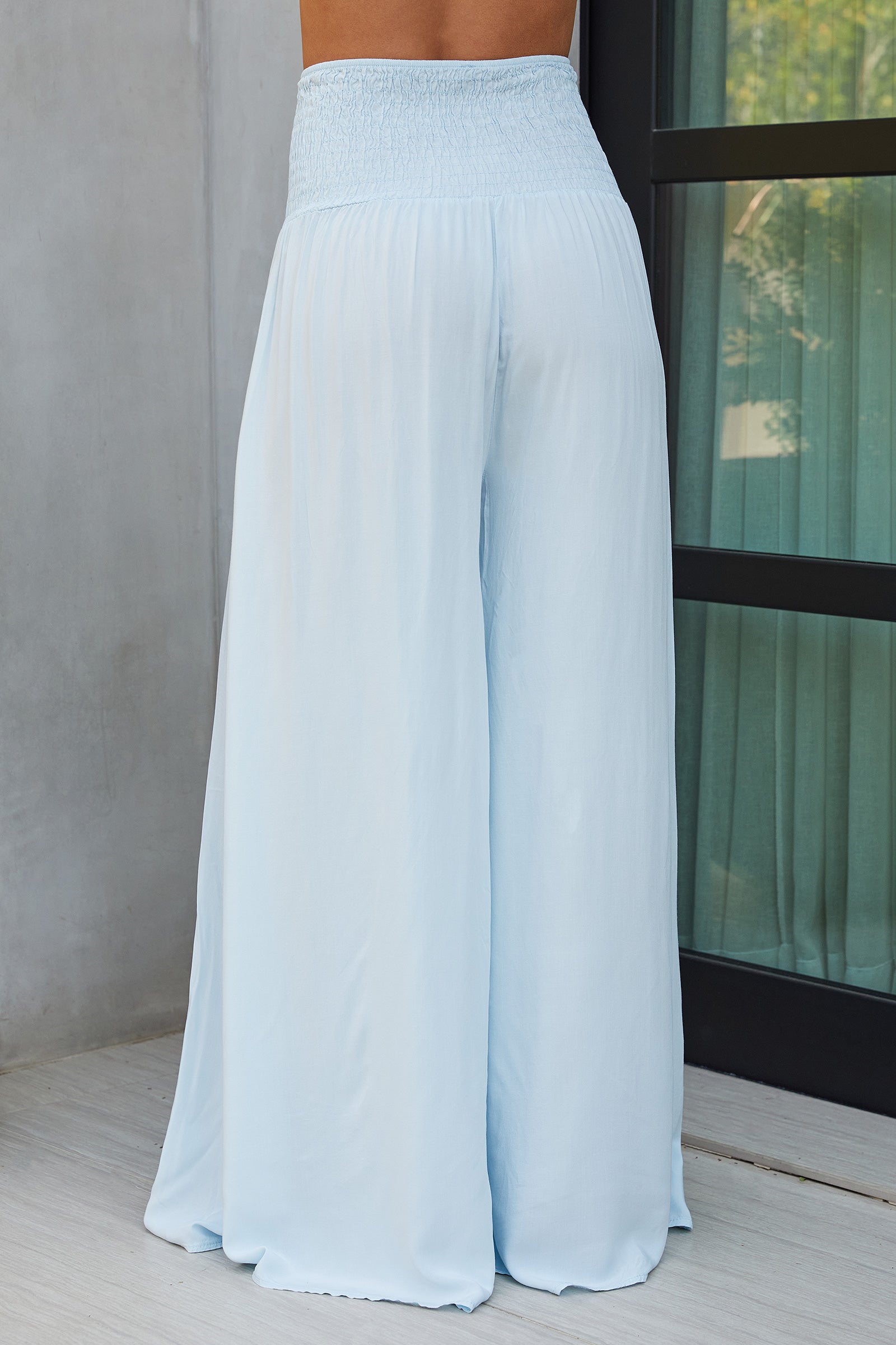 Wide Leg Smocked Waist Trousers
