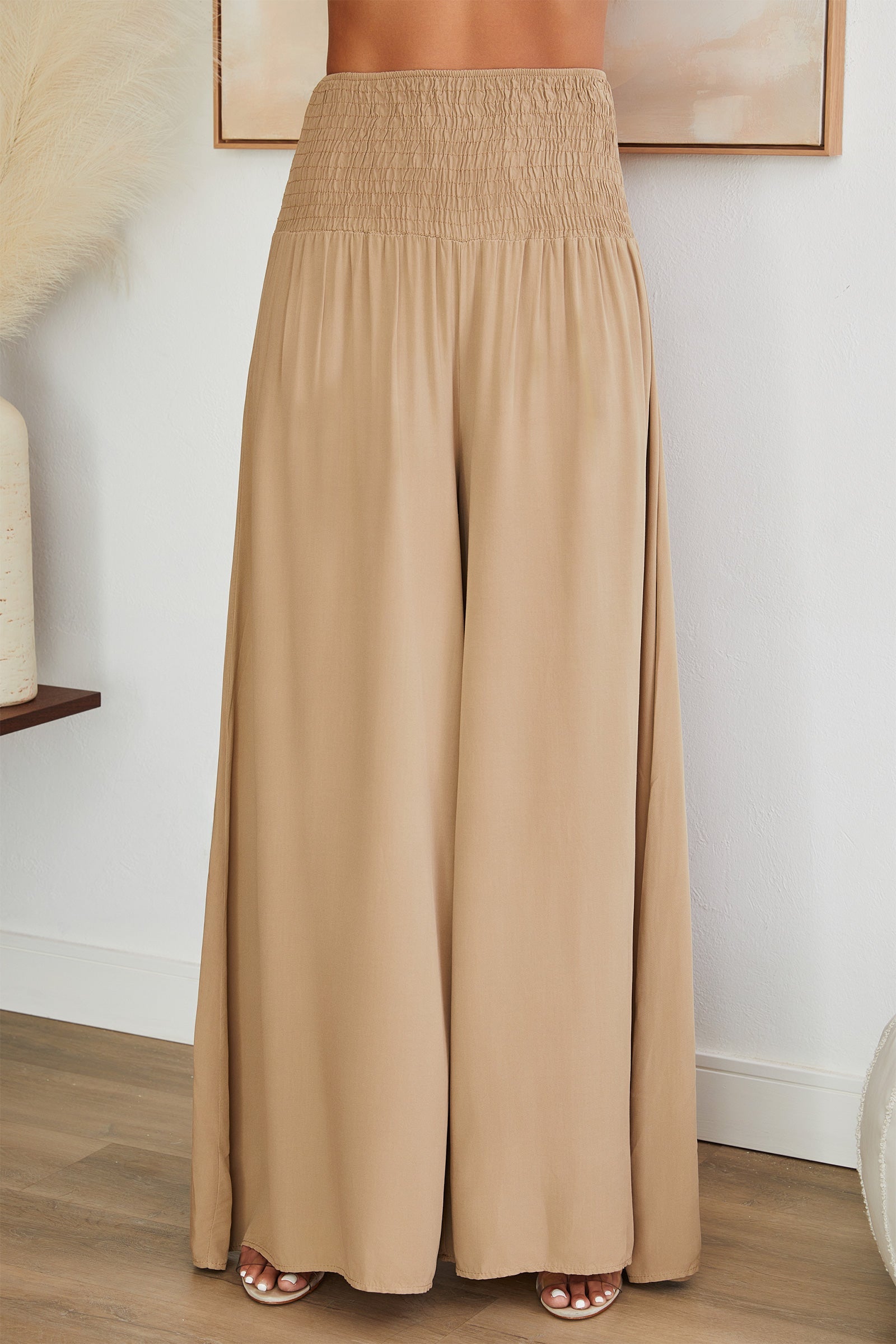 Women's Wide Leg Smocked Waist Trousers – Casual