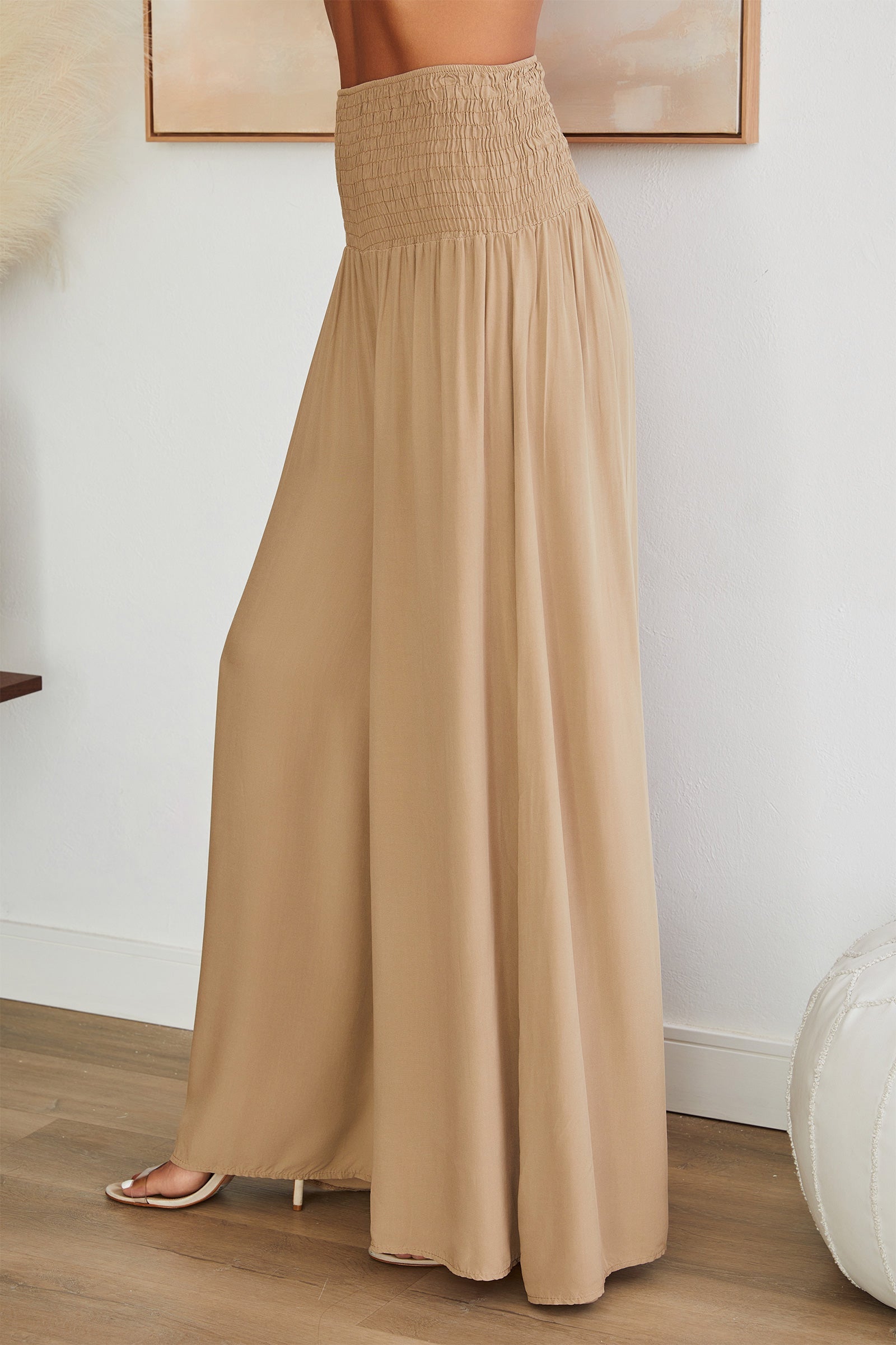 Wide Leg Smocked Waist Trousers