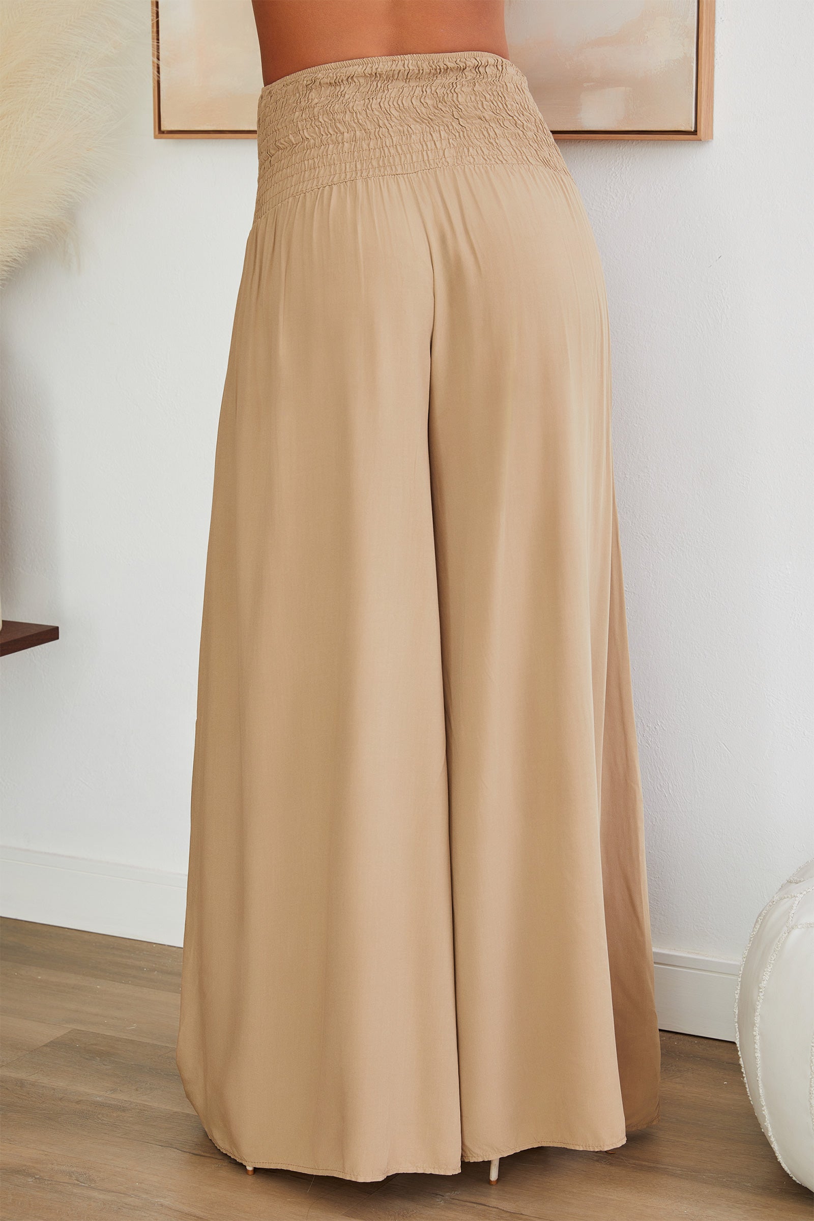 Wide Leg Smocked Waist Trousers