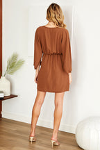 Tied Waist Mini Dress with Deep V-Neck – Casual