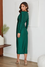 Women's twist front long sleeve midi dress, leg slit detail
