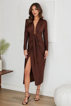 Twist Front Midi Dress with Long Sleeves – Occasion