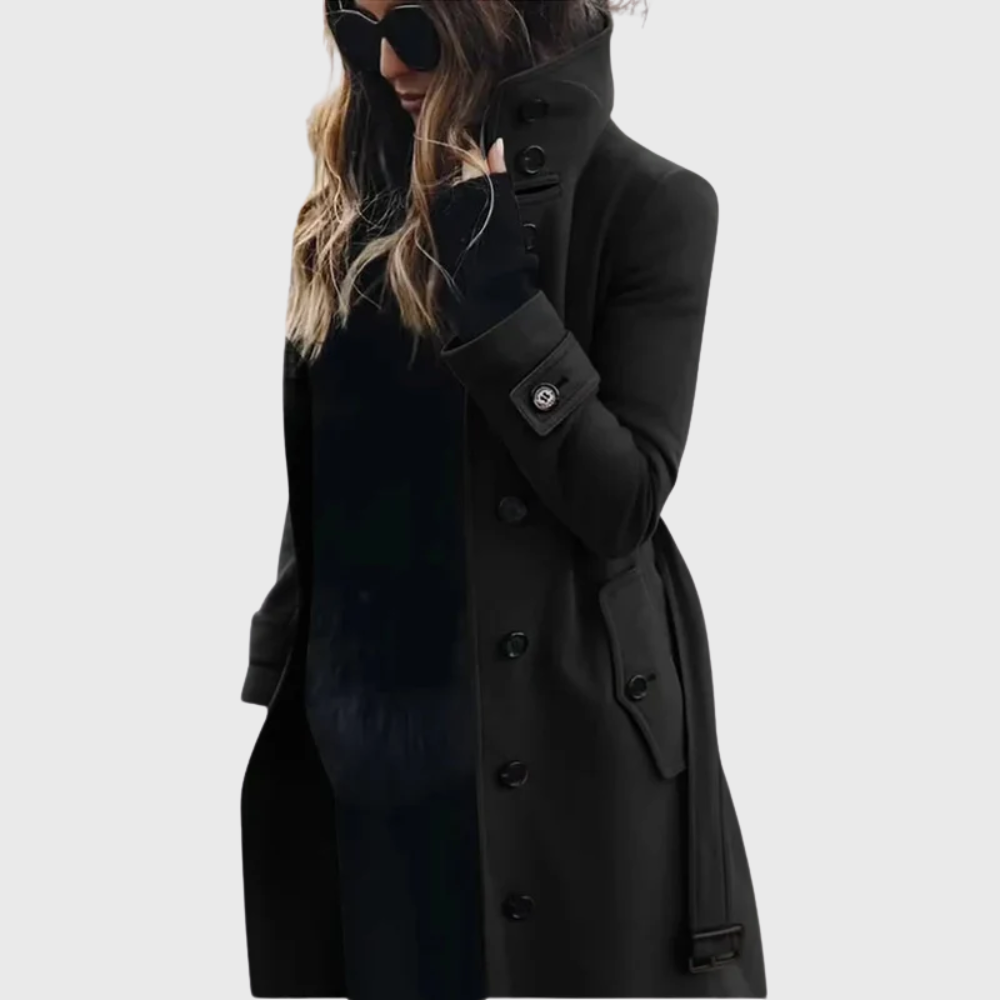 High stand collar longline coat with a longline straight cut