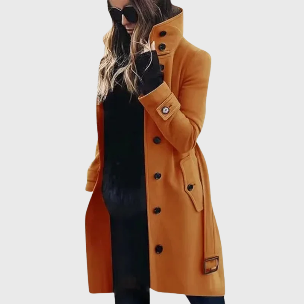 High stand collar longline coat with a longline straight cut