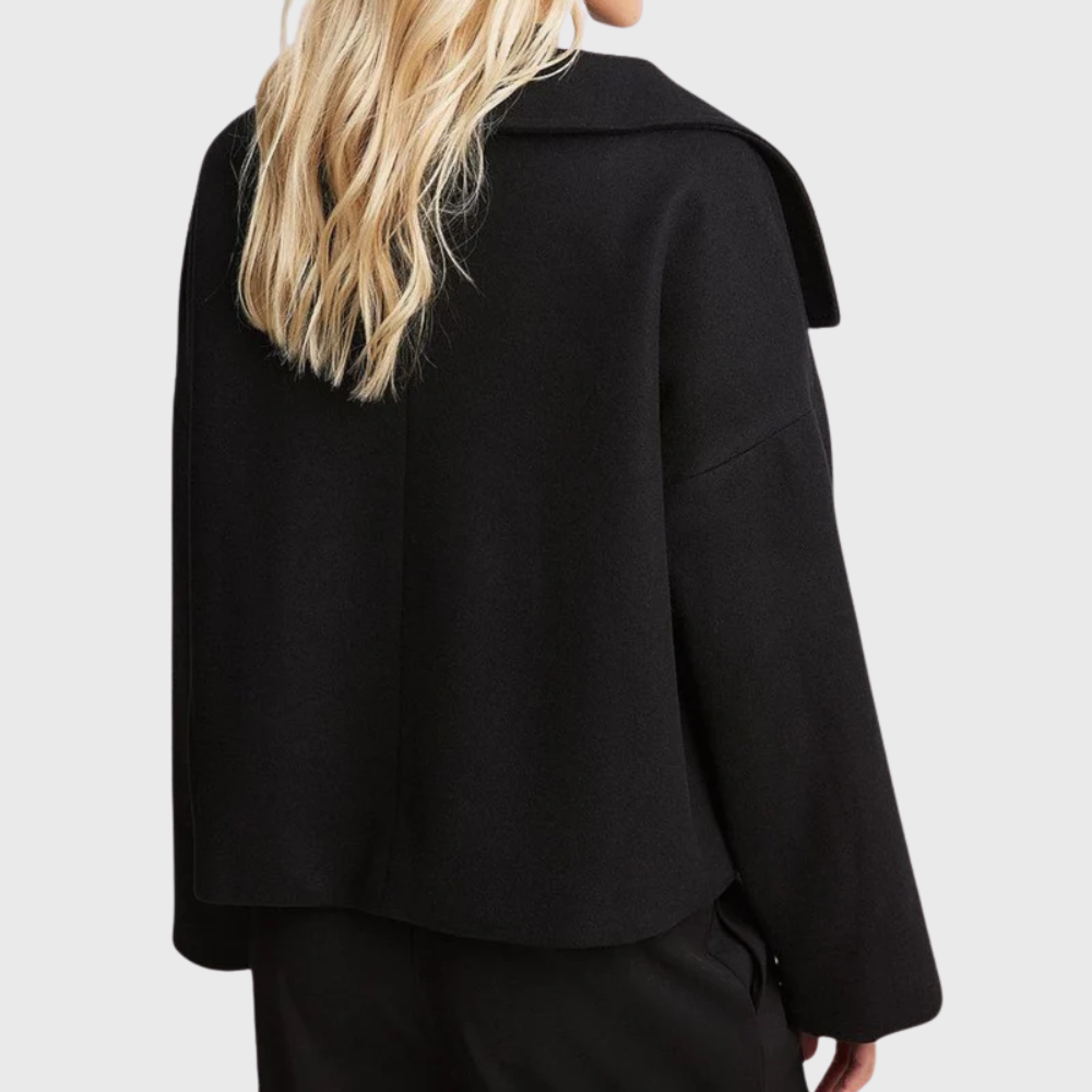 Cropped wide lapel double breasted textured coat with a textured surface
