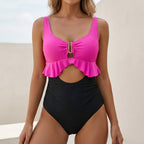Women's ruffled peplum two-piece swimsuit, front view