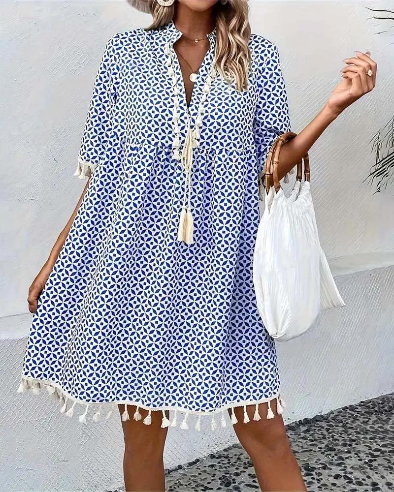 Women's printed mini dress back view