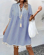 Women's printed mini dress back view