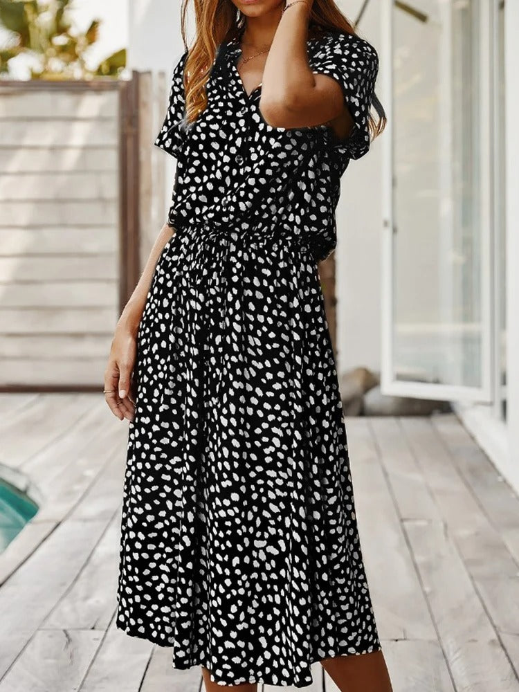 Light Print Flowing Midi Dress – Casual Summer