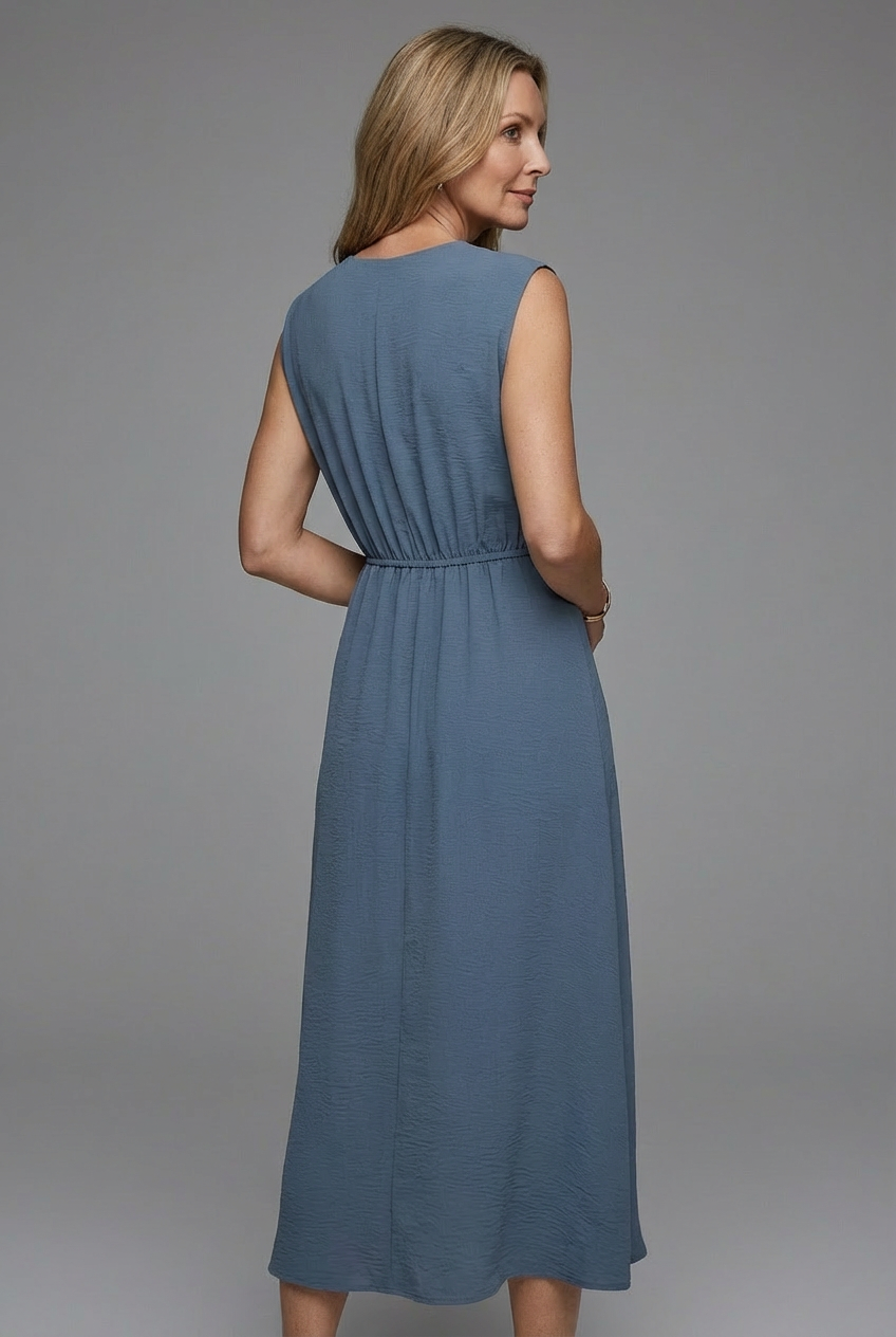 Sleeveless midi dress tailored waist detail