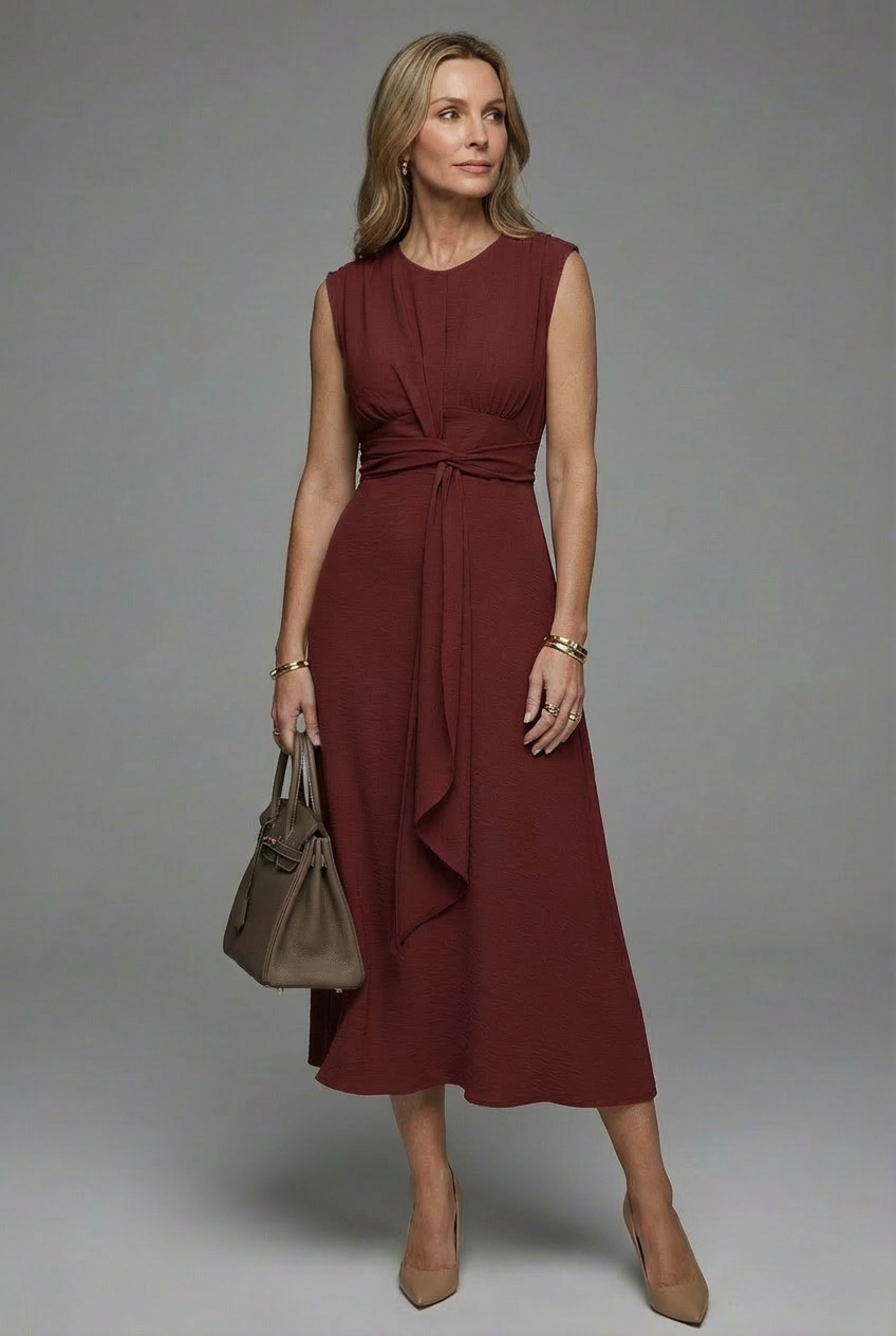 Sleeveless midi dress casual styling