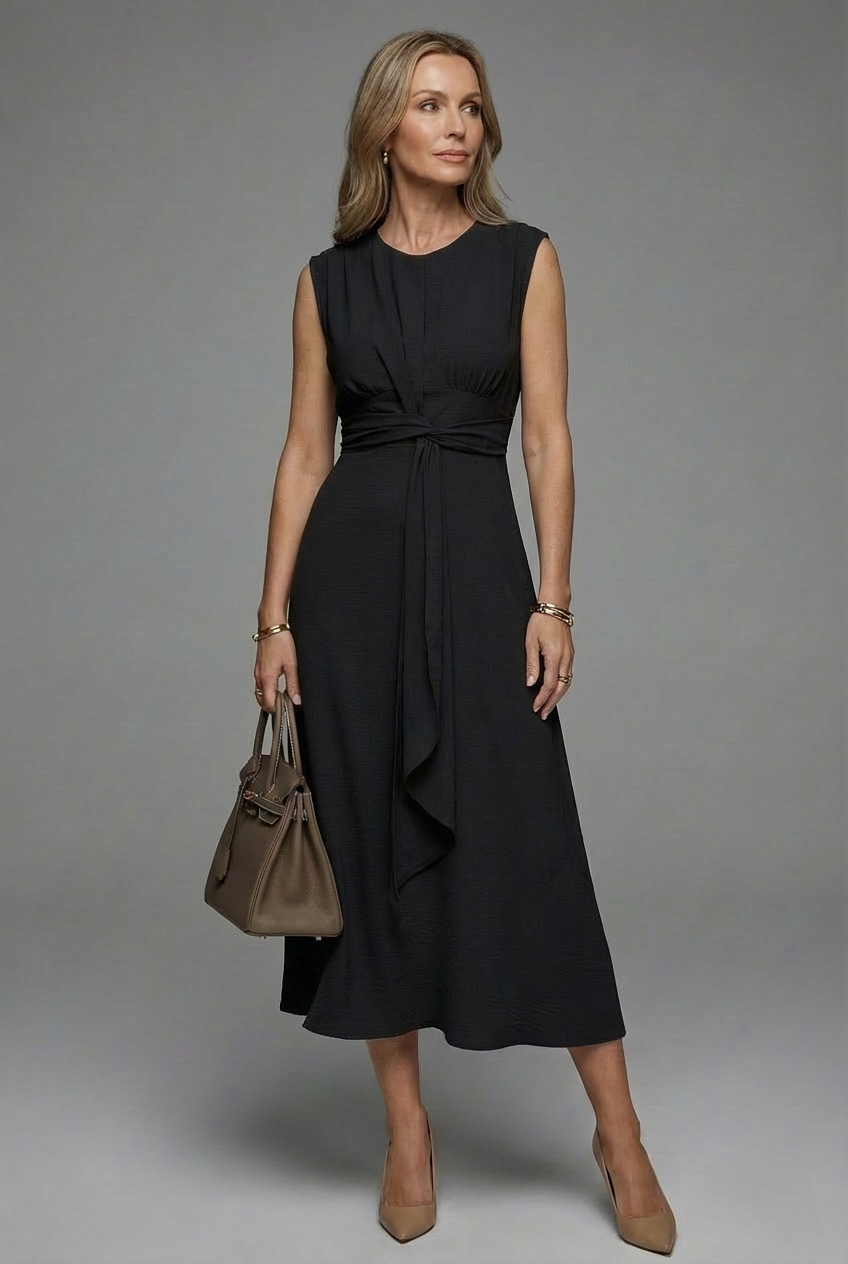 Women's sleeveless dress styled for smart casual occasions
