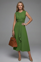 Women's tailored sleeveless midi dress front detail