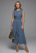 Women's sleeveless round neck midi dress, front view