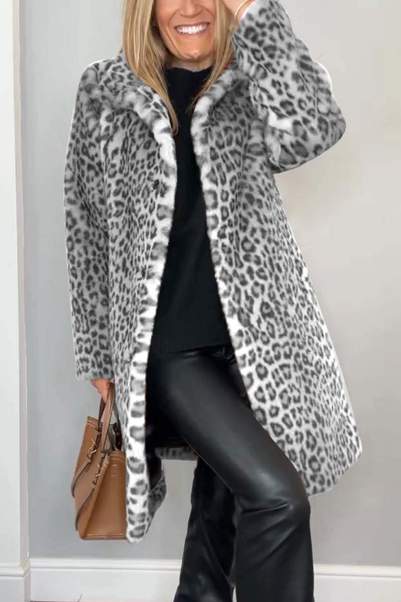 Leopard print insulated winter coat with long sleeves