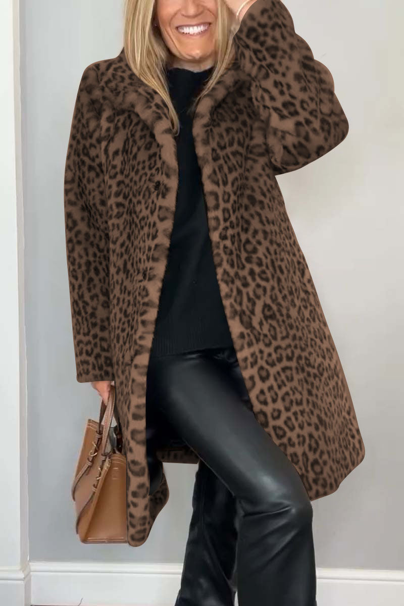 Leopard print insulated winter coat with a bold leopard print