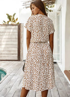 Women's Light Print Flowing Midi Dress side view - Casual Summer Wedding Guest Midi Dress