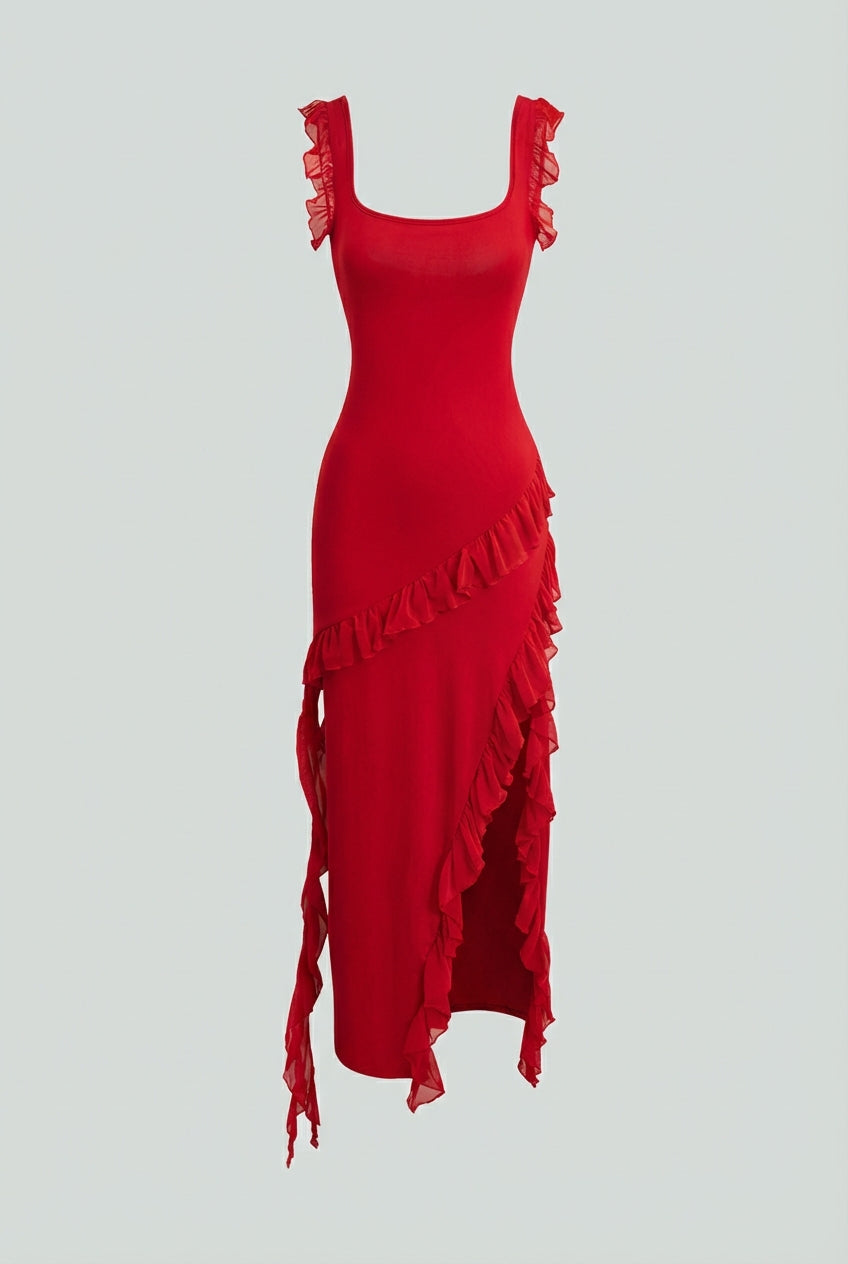 Red Backless High Slit Maxi Dress for Women