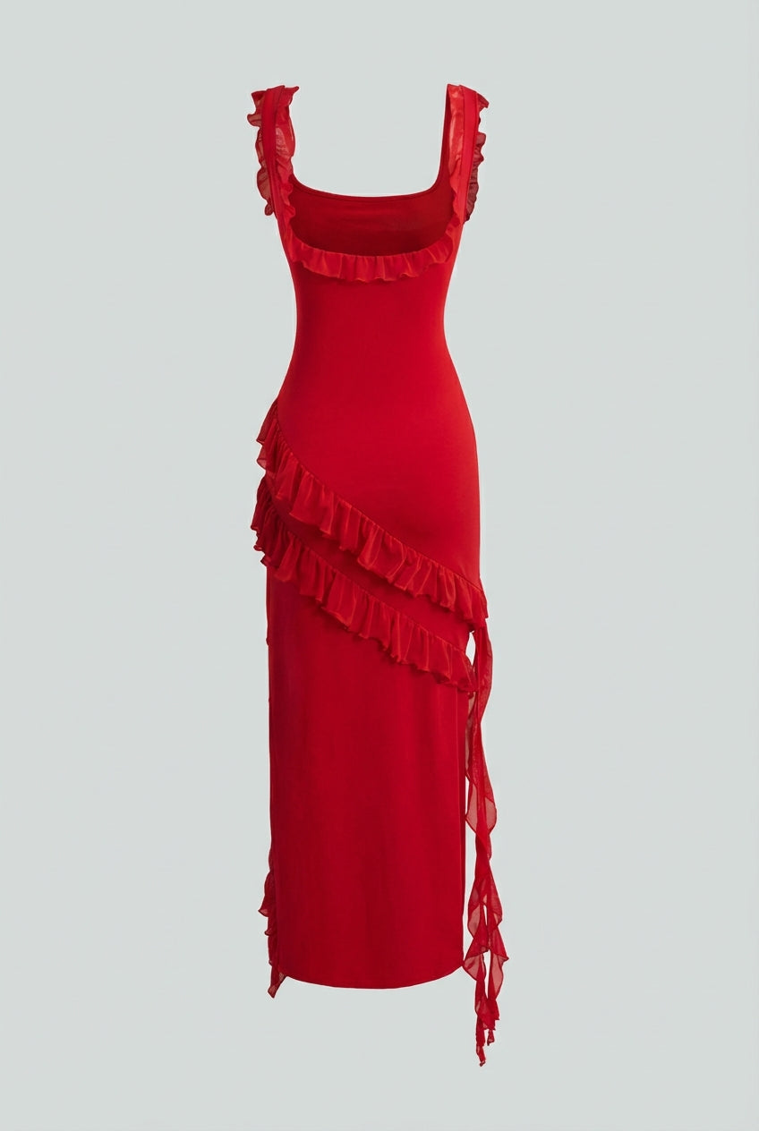 Red Backless High Slit Maxi Dress for Women