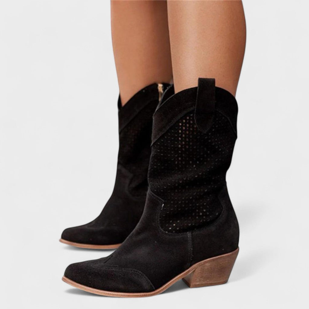 Mid-Calf Boots with Perforated Detail