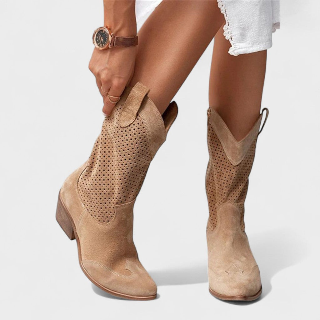 Mid-Calf Boots with Perforated Detail