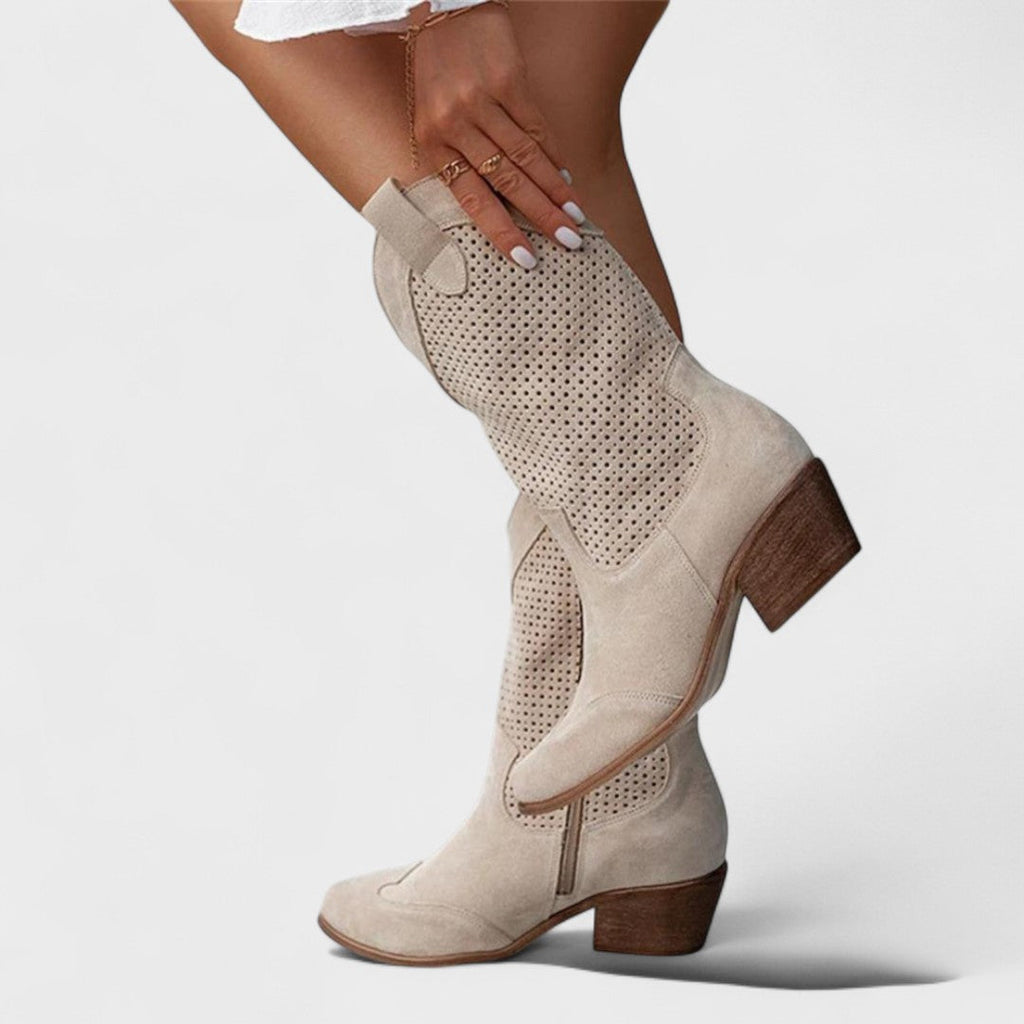 Beige Mid-Calf Boots, front view