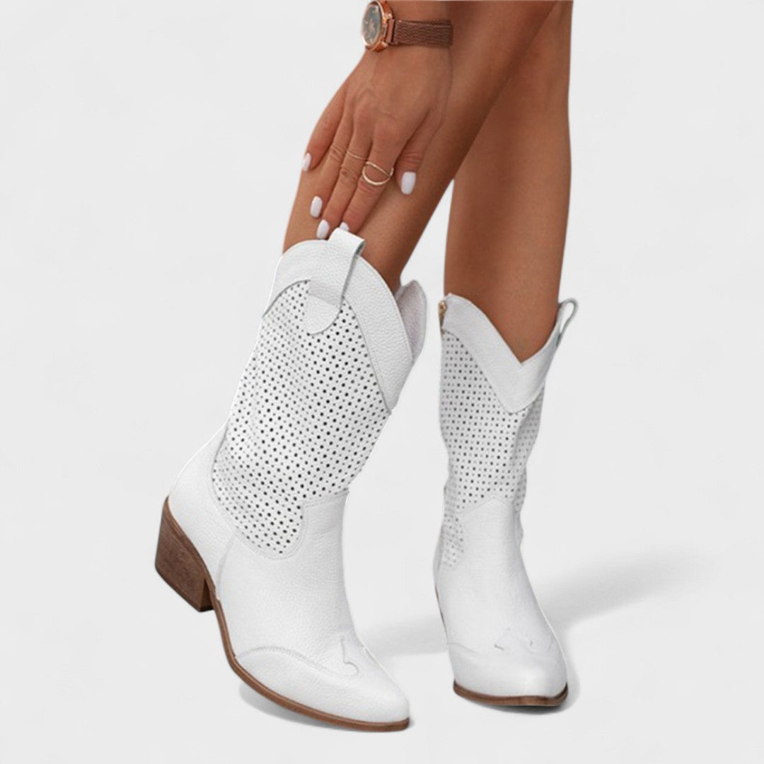 Mid-Calf Boots with Perforated Detail