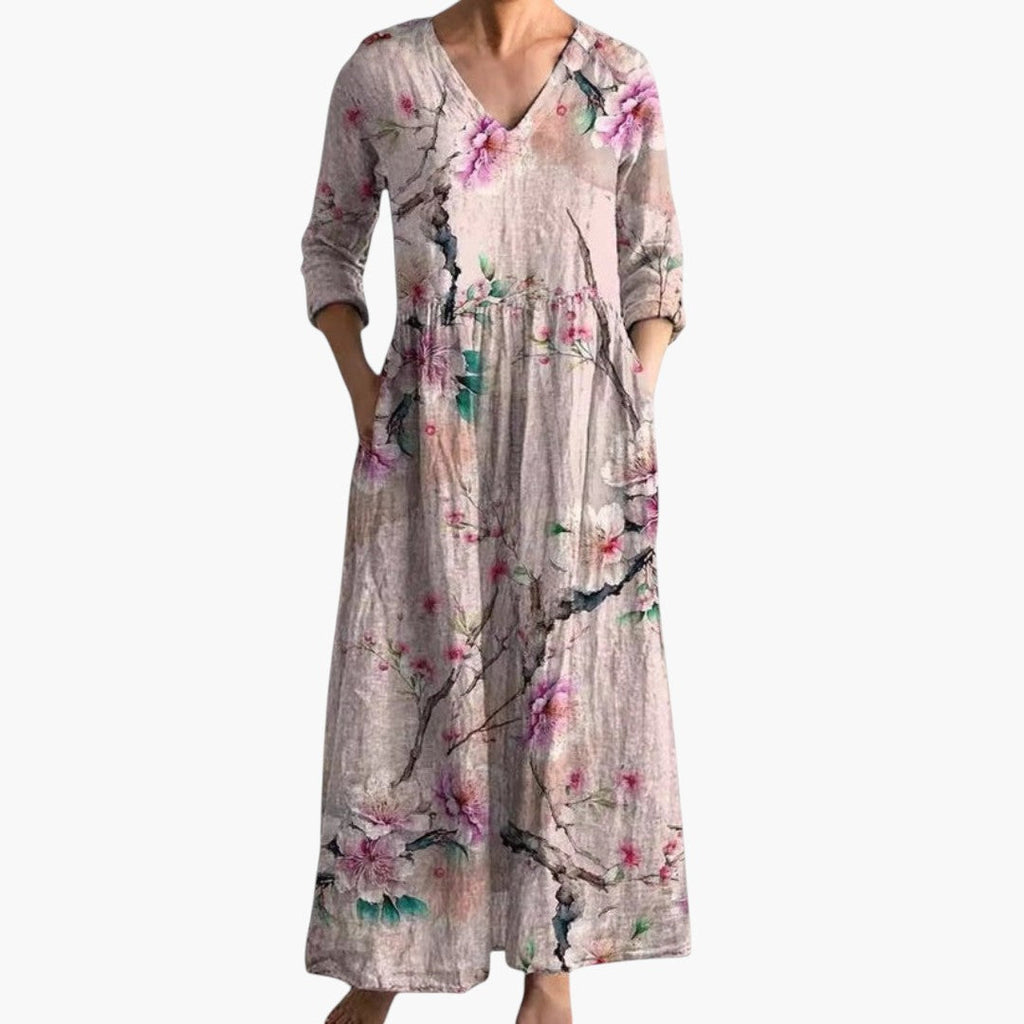 Floral maxi dress back view full length