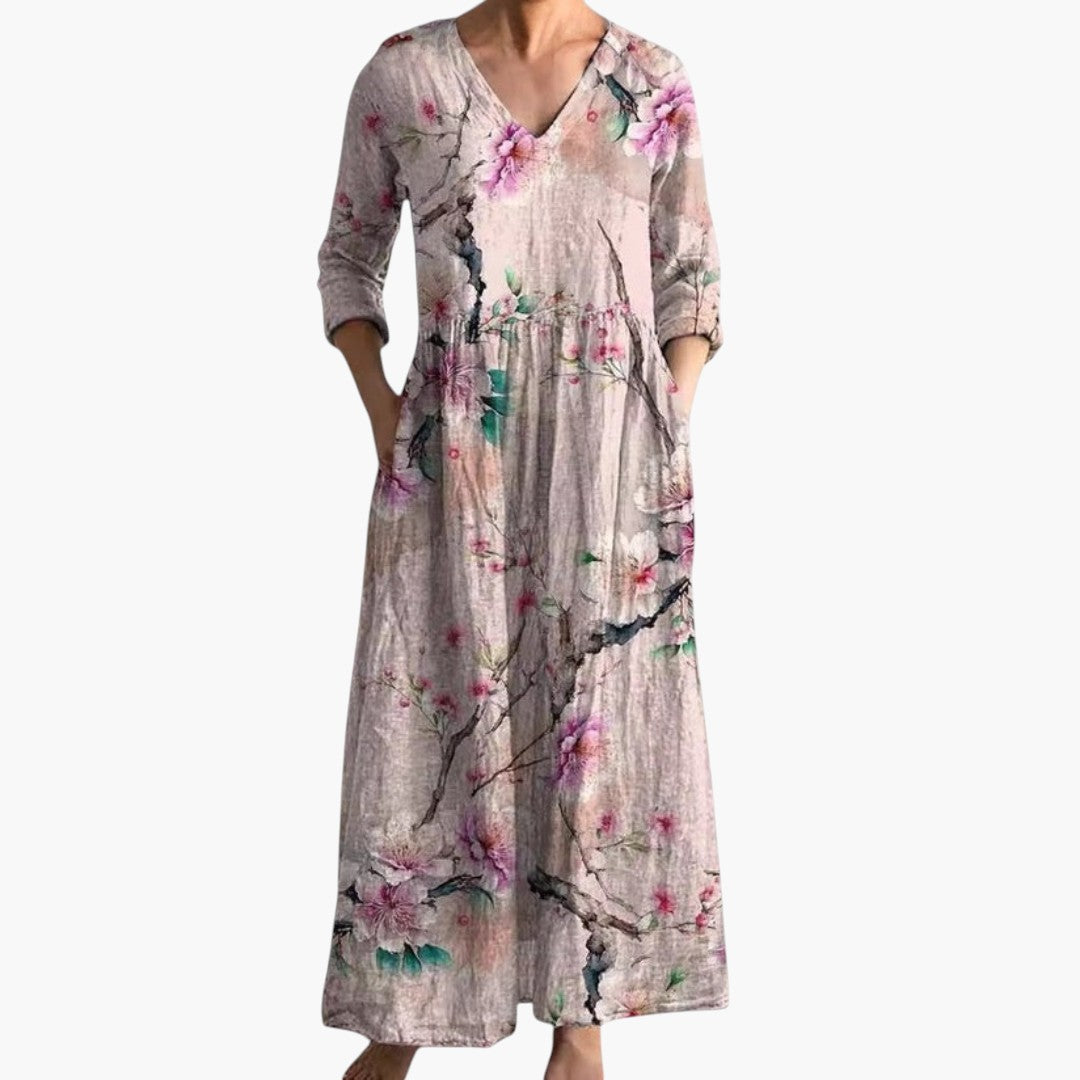 Floral maxi dress back view full length