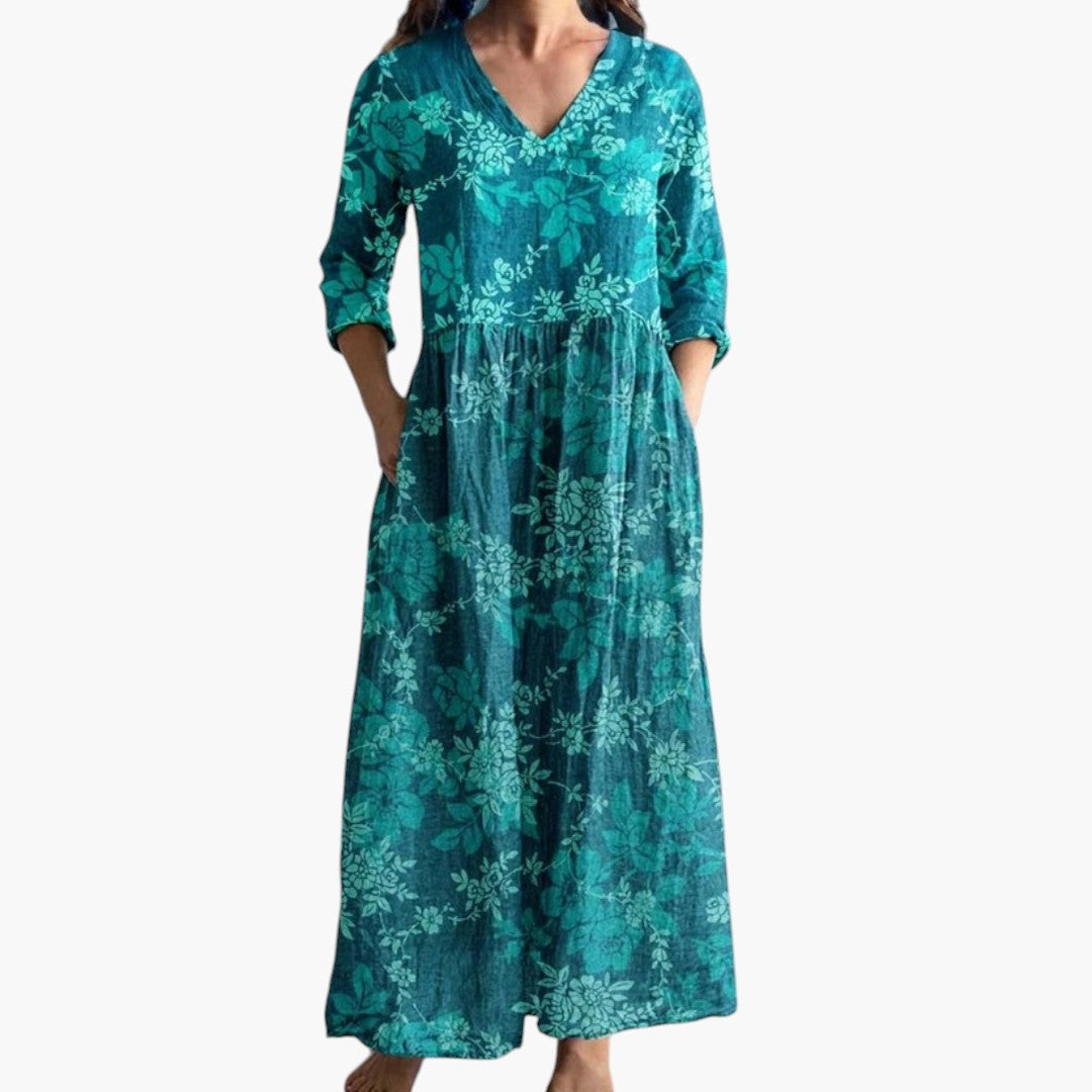 V-neck floral maxi dress full length rear view