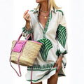 V-neck long sleeve mini dress front view party night out green