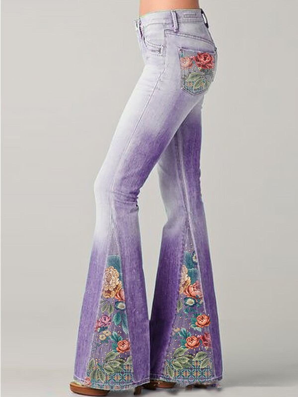 Floral Embroidered High-Rise Flare Jeans