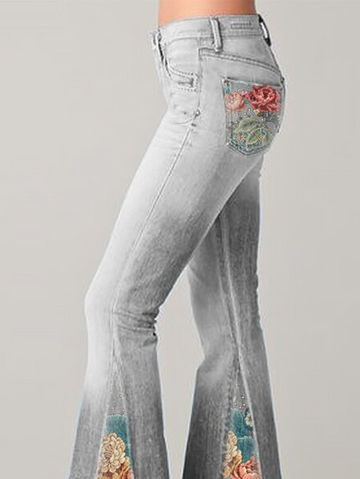 Floral Embroidered High-Rise Flare Jeans