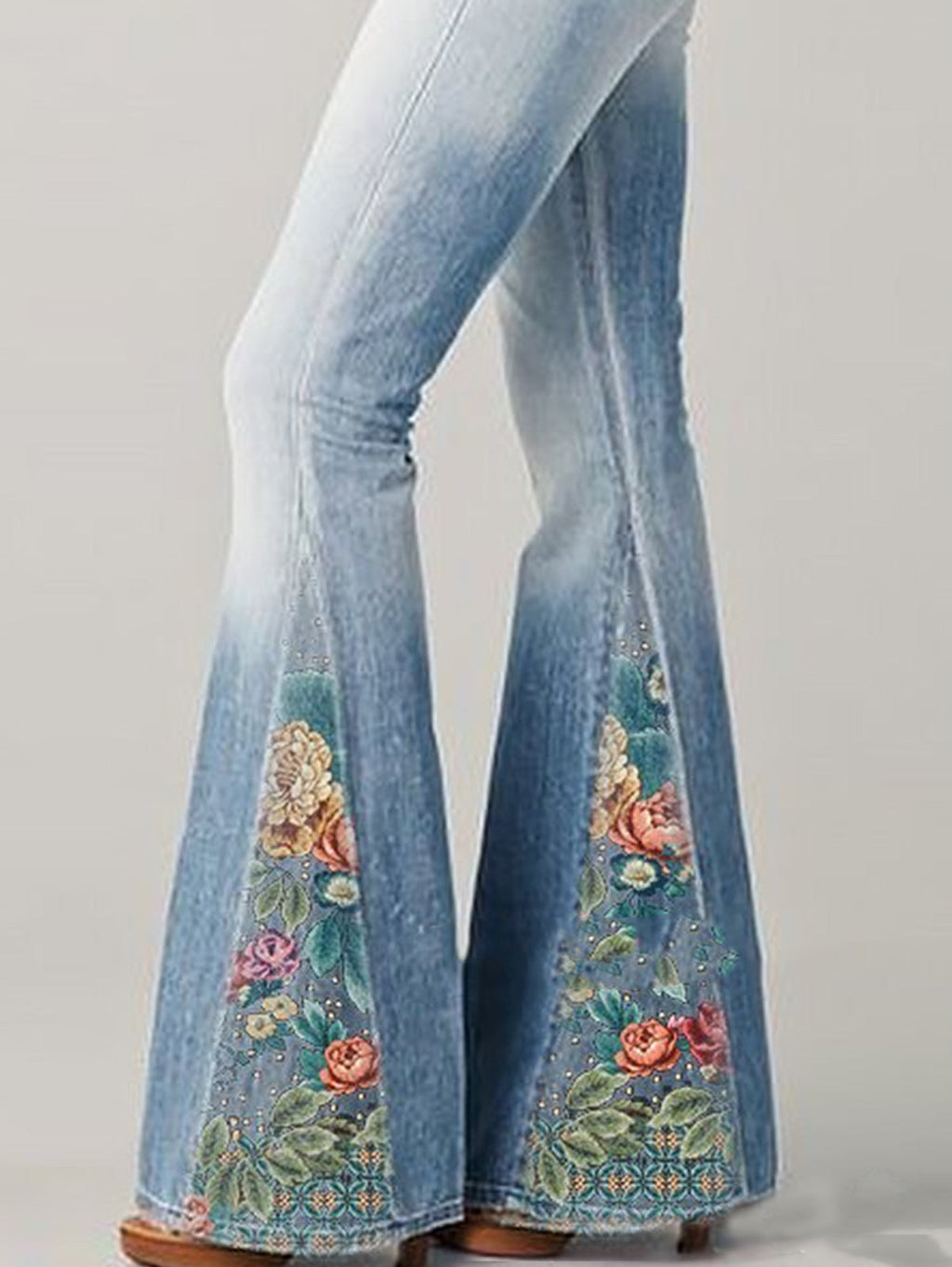 Floral Embroidered High-Rise Flare Jeans