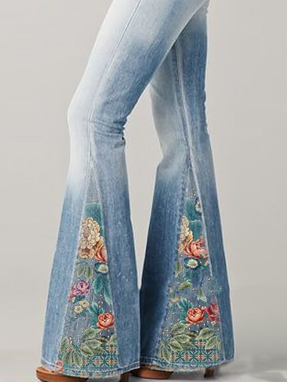 Floral Embroidered High-Rise Flare Jeans