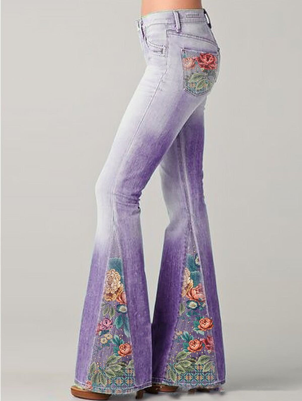 Floral Embroidered High-Rise Flare Jeans