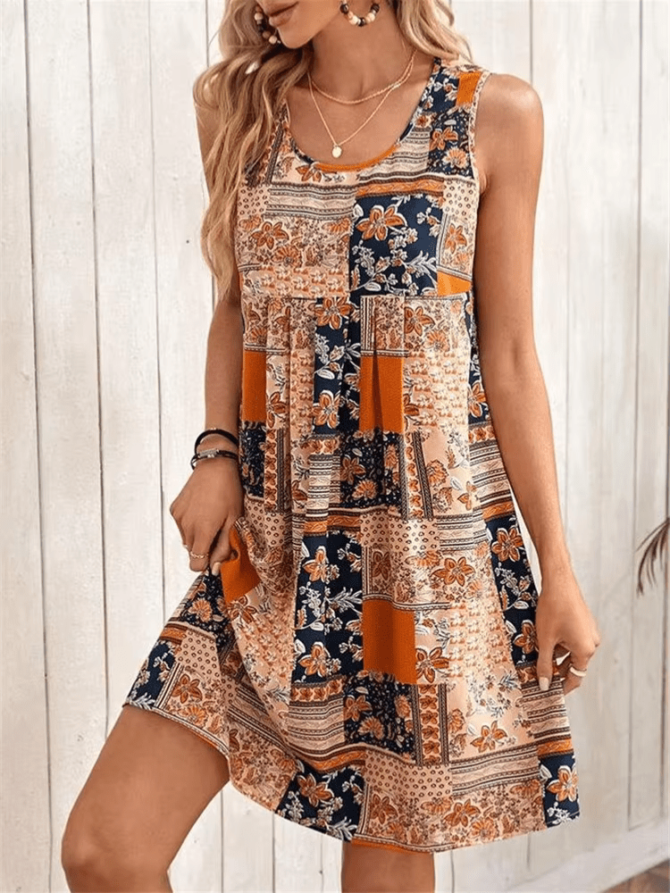 Sleeveless printed boho mini dress | Alba Muse