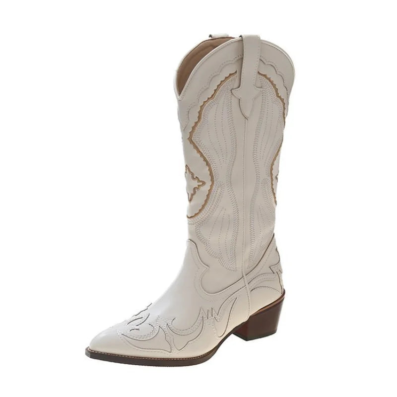 Women's Beige Autumn Western Cowboy Boots