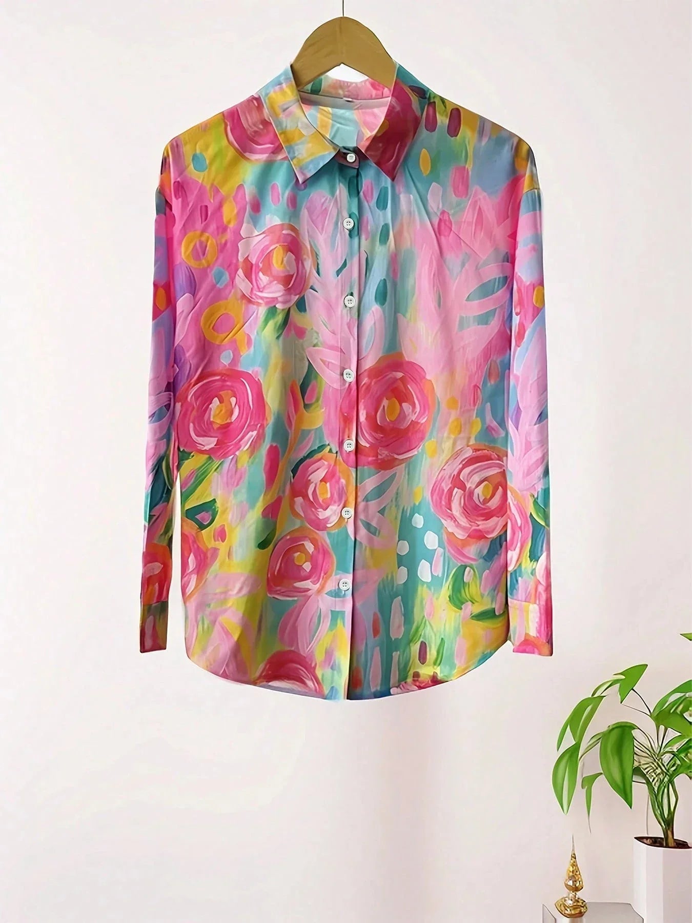 Abstract print relaxed blouse, lifestyle view