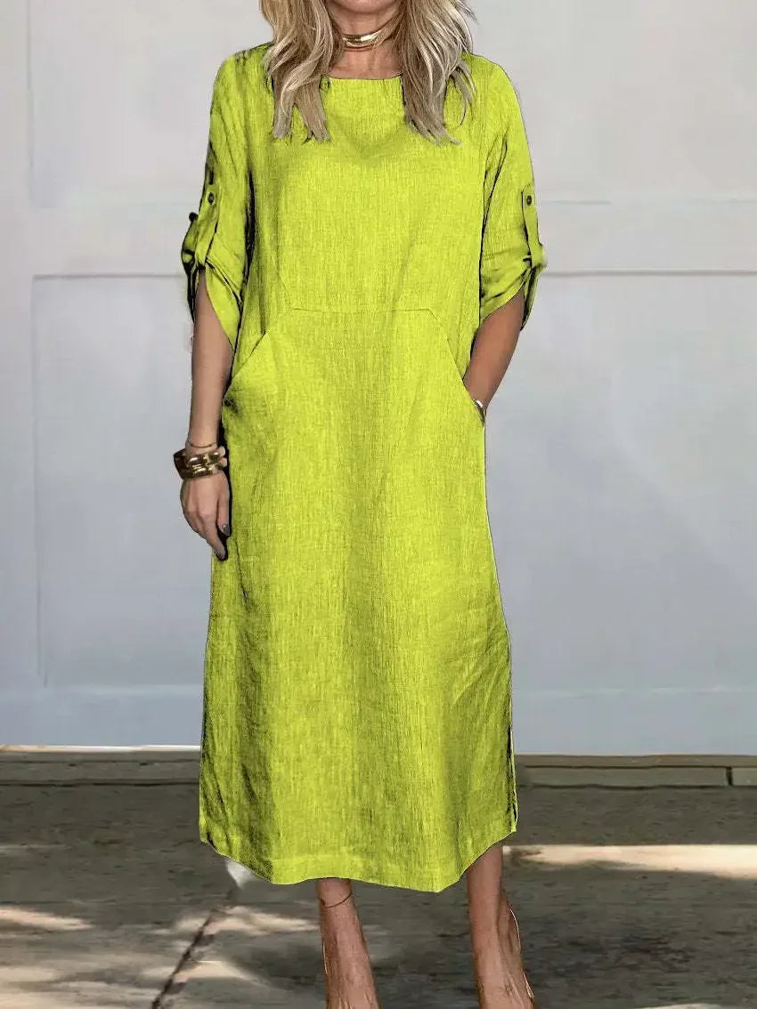 Loose fit draped maxi dress, model view
