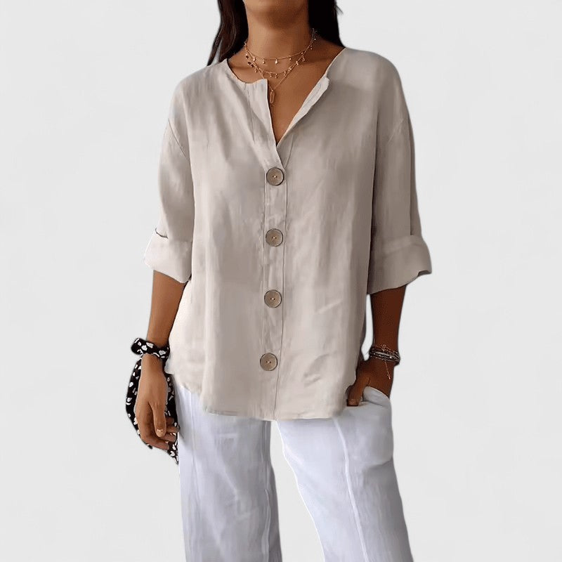 Women's Cathlyn tunic blouse in black, front view
