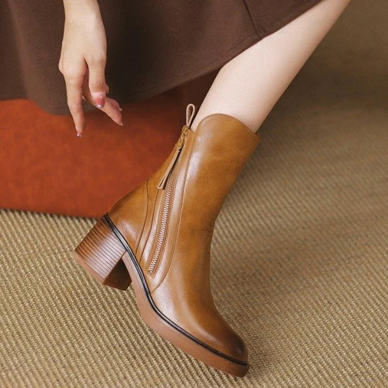 Selene Leather Ankle Boots with High Heel